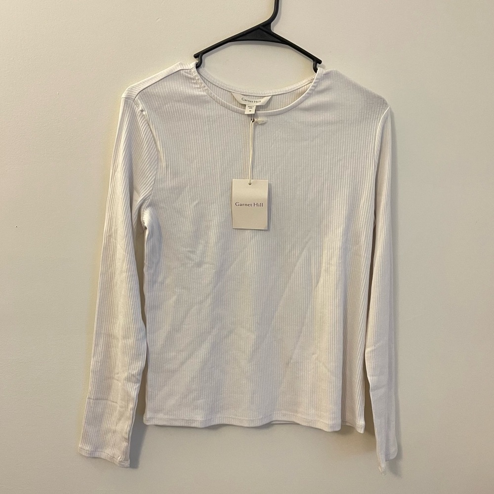 Garnet Hill M NWT Ribbed Long Sleeve Shirt Organic Cotton Modal Classic Staple